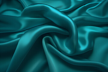 Obraz premium Draped turquoise silk fabric with texture. Photorealistic illustration. 