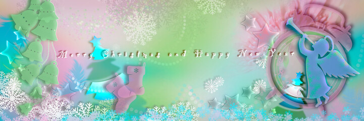 Magical Angel kids Marry Christmas and Happy New Year pastel colourful illustration Artwork background