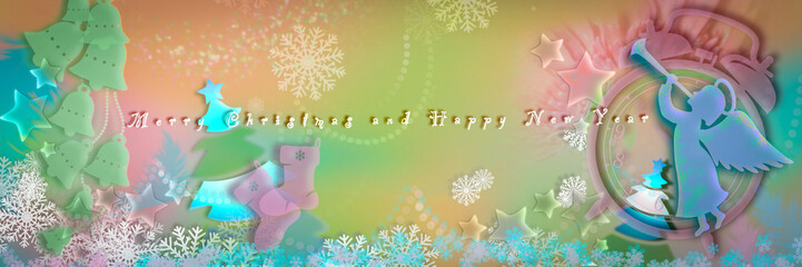 Magical Angel kids Marry Christmas and Happy New Year pastel colourful illustration Artwork background