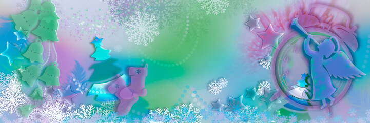 Magical Angel kids Marry Christmas and Happy New Year pastel colourful illustration Artwork background