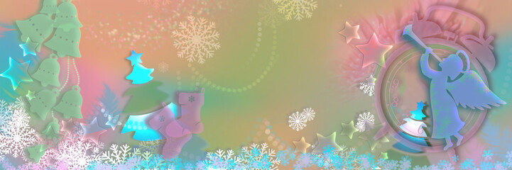 Magical Angel kids Marry Christmas and Happy New Year pastel colourful illustration Artwork background