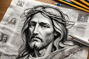 portrait of jesus - obrazy, fototapety, plakaty