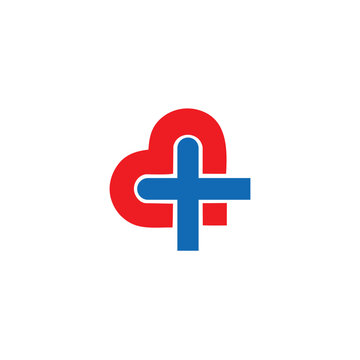 Cross plus heart icon medical logo design template element