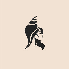 Queen Snail logo, illustration of a woman with snail hair