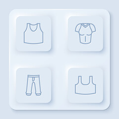 Set line Undershirt, T-shirt, Pants and . White square button. Vector