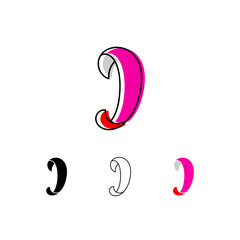 Colorful curvy letter I, handwritten script alphabet, cursive calligraphy typeface, vector hand-drawn typeface isolated on a white background.