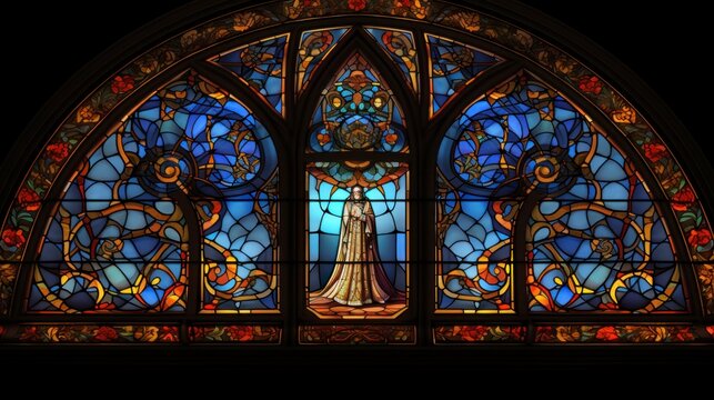 Stained glass window with jesus christ