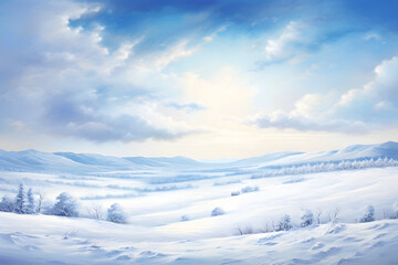 A captivating ultrawide background image capturing the serene beauty of light snowfall gracefully descending over a landscape