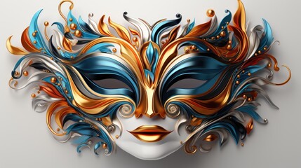 Bright carnival mask template isolated on a white background. Illustration of a masquerade mask made of feathers. Beautiful carnival mask banner. Generative ai. - obrazy, fototapety, plakaty