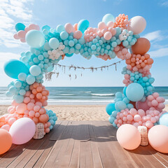 summer beach party with colorful  balloon decoration