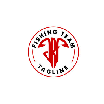 badge emblem monogram GRF logo with hook symbol logo for fishing company