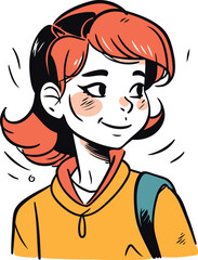Vector illustration of a girl with red hair dressed in a yellow shirt