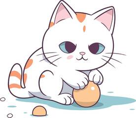 Cute cartoon cat with egg on white background vector illustration