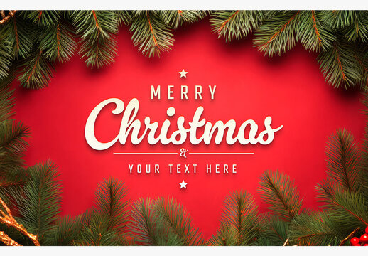 Christmas Wreath Banner With Space For Text Mockup. Generative Ai