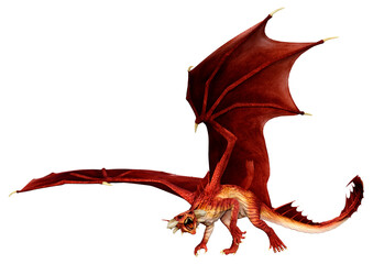 3D Rendering Fairy Tale Dragon on White