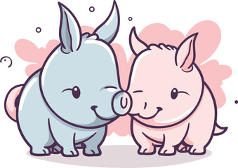 Obraz na płótnie Canvas Cute rhinoceros and pig cartoon vector illustration graphic design