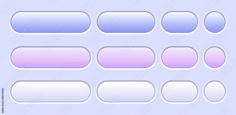 Poster buttons purple blue collection, interesting navigation panel for website with soft pastel colors.