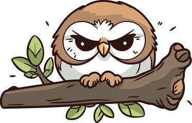 Owl sitting on a branch cute cartoon vector illustration