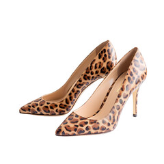 Fototapeta premium angled view of leopard print pumps shoes isolated on a white transparent background 