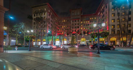 Wilshire boulevard by night in Beverly Hills