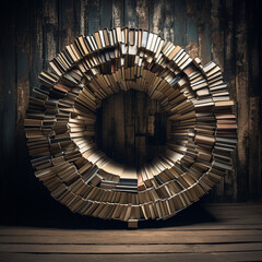 open circle made of open books stacked atop one another