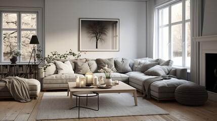 Fototapeta na wymiar Modern living room grey Scandinavian