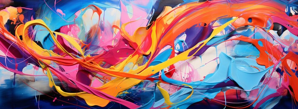 an abstract painting with several colors on a canvas, chaotic compositions, blink-and-you-miss-it detail, joyous figurative art