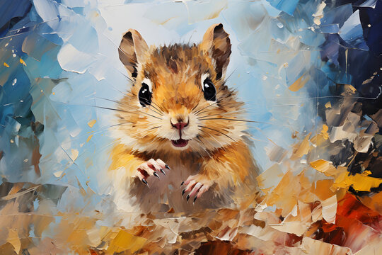 abstract painting of a chipmunk head portrait, 