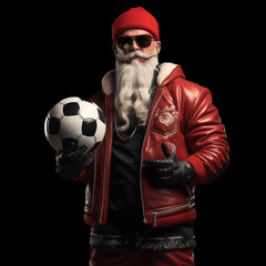 Santa Claus with ball. Use it for sport competition Christmas porter design. AI generated image.