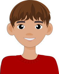 a cute boy teenager wears a red t-shirt , a boy avatar vector illustration.