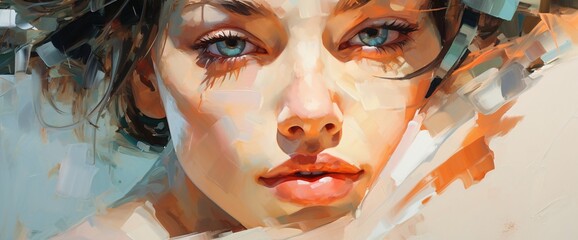 an impressionist style painting of a woman, blink-and-you-miss-it detail, white and beige, hard-edged painter - obrazy, fototapety, plakaty