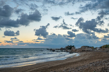 Beautiful sunset with clouds at Side, Antalya