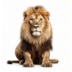 Majestic lion sitting isolated on white background