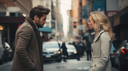 man and woman arguing on the street