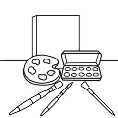 illustration of a drawing colors with paint brush Children cartoon coloring book pages.