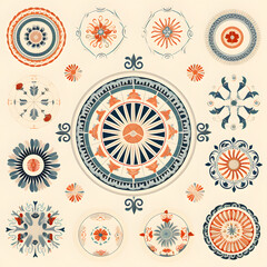 Seamless pattern with chinese blue floral ornament on beige background.