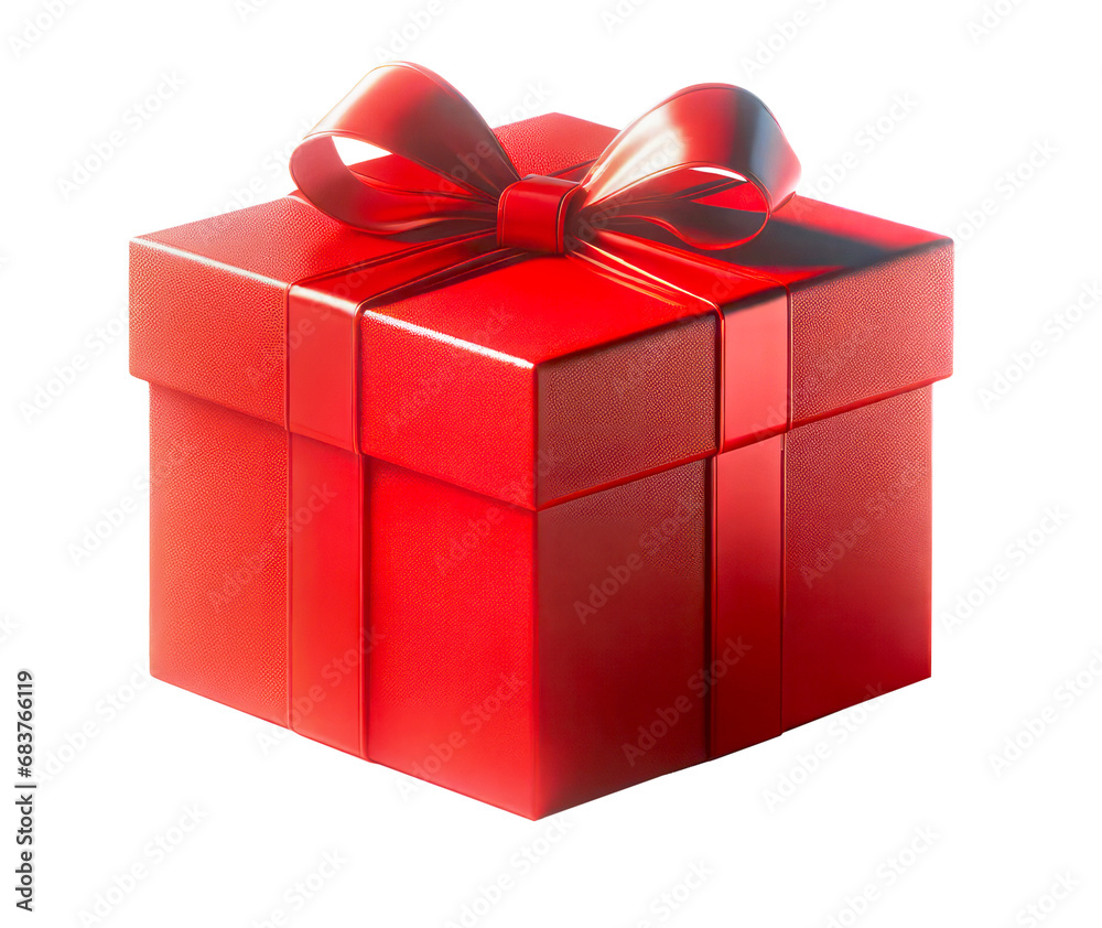 Poster vibrant red gift box with a glossy bow on a transparent background, gifting concept. generative ai