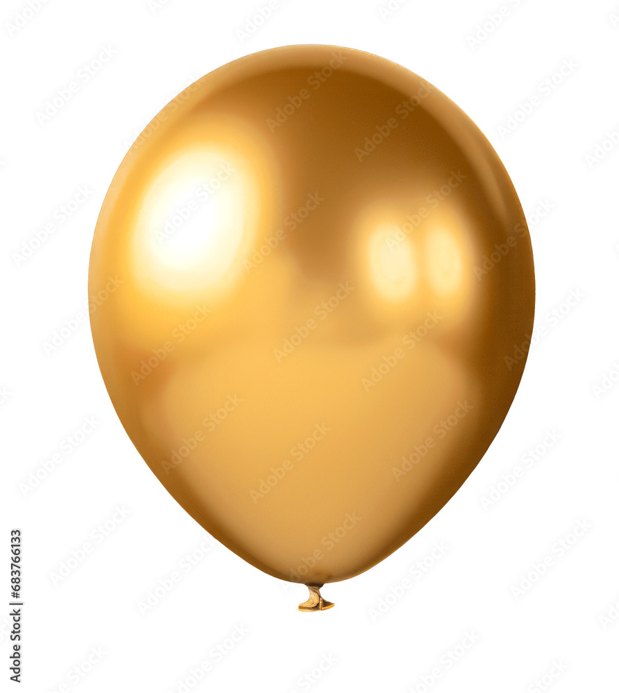 Aufkleber Close up of a single golden balloon with a smooth reflective surface on a transparent background. Generative AI