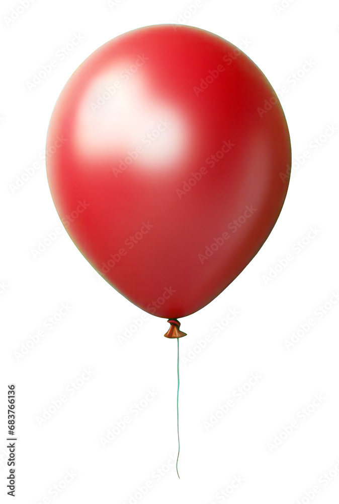 Poster Closeup of a single red balloon with a smooth, reflective surface on a transparent background. Generative AI