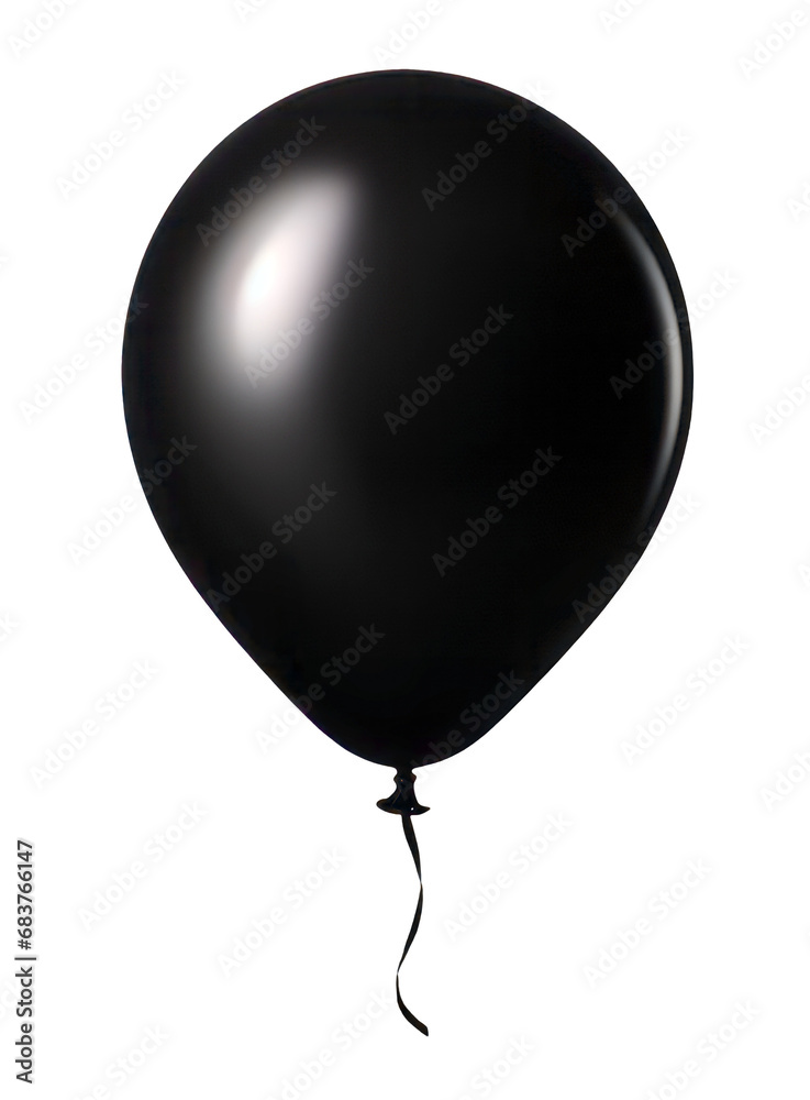 Poster Closeup of a single black balloon with a smooth, reflective surface on a transparent background. Generative AI