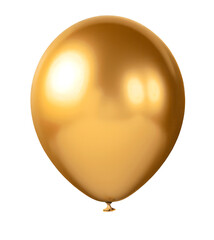 Close up of a single golden balloon with a smooth reflective surface on a transparent background. Generative AI - obrazy, fototapety, plakaty