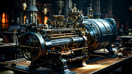 3d rendering of an old engine on a dark dark background. Generative AI technology