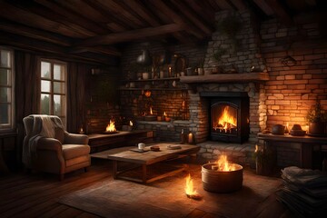 Fototapeta na wymiar he crackling fireplace created a cozy ambiance. 