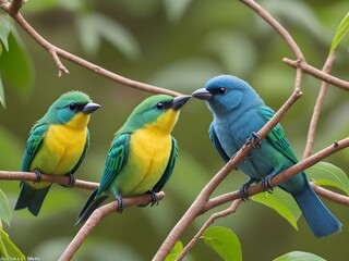 Group of Blue-headed Bee-eater birds on a branch
