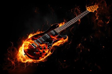 Electric guitar on fire background. Electric guitar on a dark background. 