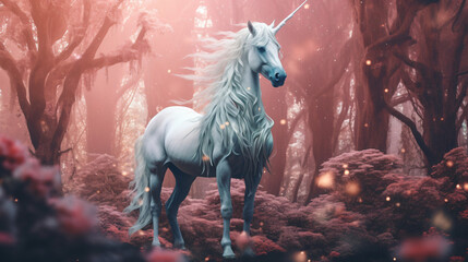 Obraz na płótnie Canvas Majestic white unicorn with a pink mane standing