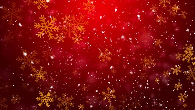 Red Christmas Snowflakes Background. Winter Christmas Background. Seamless Loop