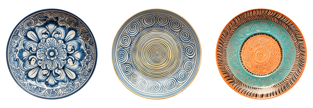 Set of ceramic round plates, cut out - stock png.