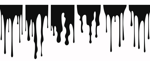 dripping liquid set of silhouettes, and clip art, dark white and dark black, punctured canvases