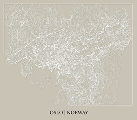 Oslo (Østlandet, Norway) street map outline for poster, paper cutting.